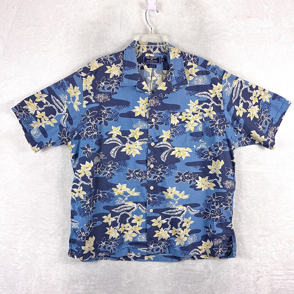 Vintage Polo Sport Ralph Lauren Hawaiian Shirt Men XXL Blue Floral Preppy Aloha